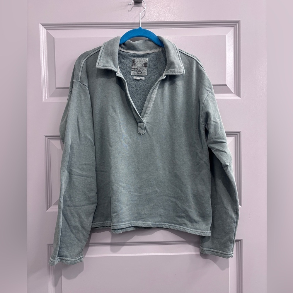 C&C California Sage Green Pullover Collared Sweatshirt